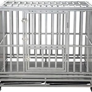 42" Heavy Duty Dog Cage Metal Kennel and Crate for Medium and Large Dogs Pet Playpen with Four Lockable Casters Indoor Silver