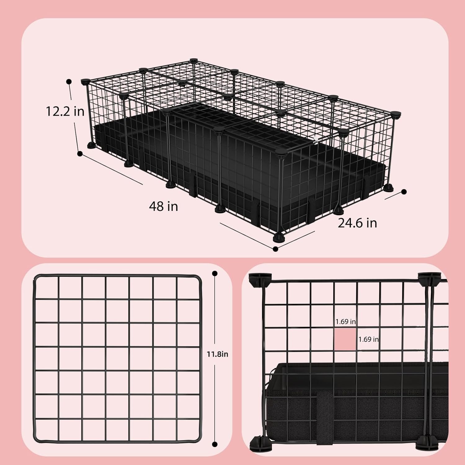 Small Animal Playpen with Waterproof Mat,Guinea Pig Cages,48"*24.6"*12.2" Cage for Hamster,Rabbit,Hedgehog,Chinchilla,Ferret,Indoor Outdoor Portable Metal Wire Yard Fence,Metal Pet Panels-20pcs - Image 2
