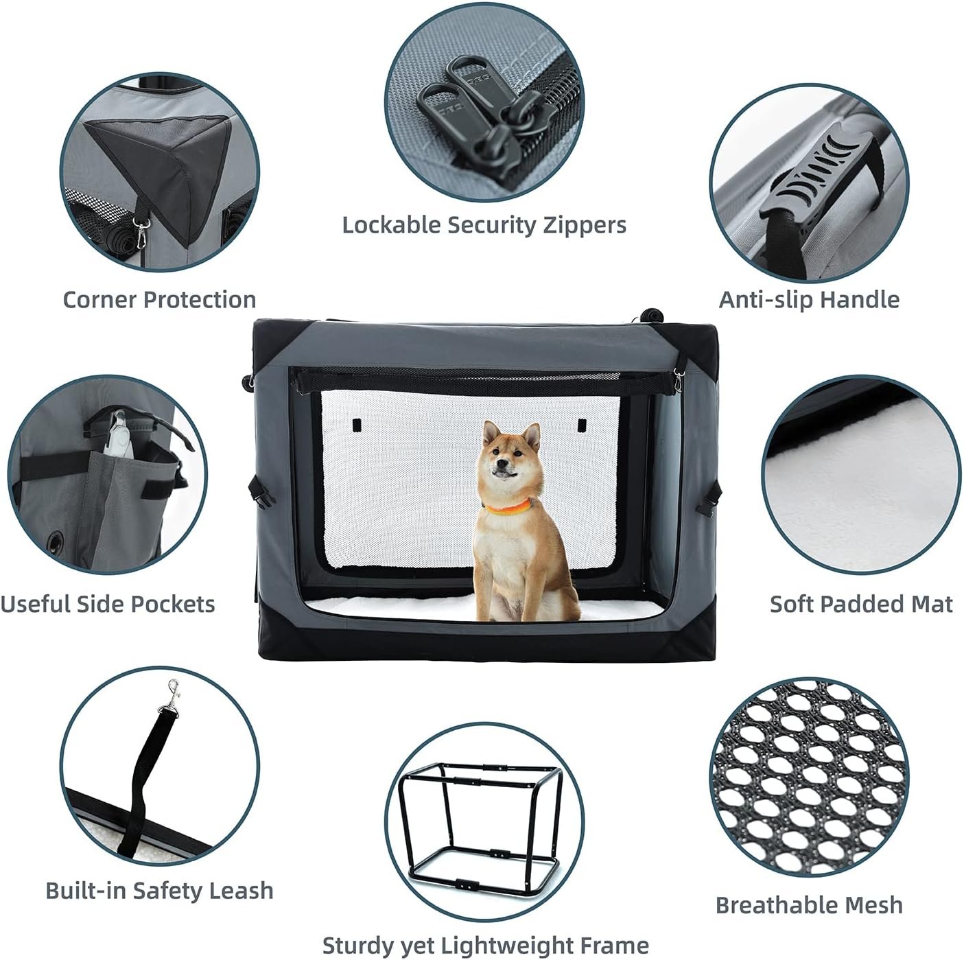 36 Inch Collapsible Crate for Large Dogs, 4-Door Foldable Soft Kennel with Chew Proof Mesh Windows for Indoor & Outdoor Travel - Image 2