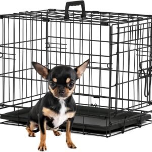 | Dog Crate | 18" | Black | Foldable Metal Kennel with Single Doors, Secure Slide-Bolt Latches, Leakproof Tray | Portable Dog Cage for Small Breeds | for Travel, Indoor & Outdoor Use