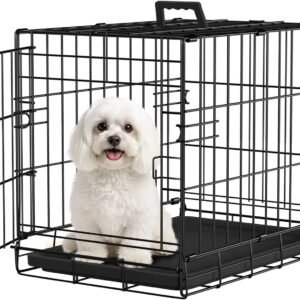 Dog Crate for Small Dogs 18 Inch Folding Metal Wire Pet Cage Single Door W/Divider Panel Indoor Outdoor Kennel Leak-Proof Plastic Tray,Black