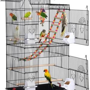 39-inch Roof Top Large Flight Parrot Bird Cage for Small Quaker Parrot Cockatiel Sun Parakeet Green Cheek Conure Budgie Finch Lovebird Canary Pet Bird Cage w/Toys