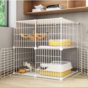 Cat Cage Indoor DIY Cat Playpen Detachable Metal Wire Kennels Indoor Cat Enclosures DIY Playpen Metal Kennel (2 Tier)