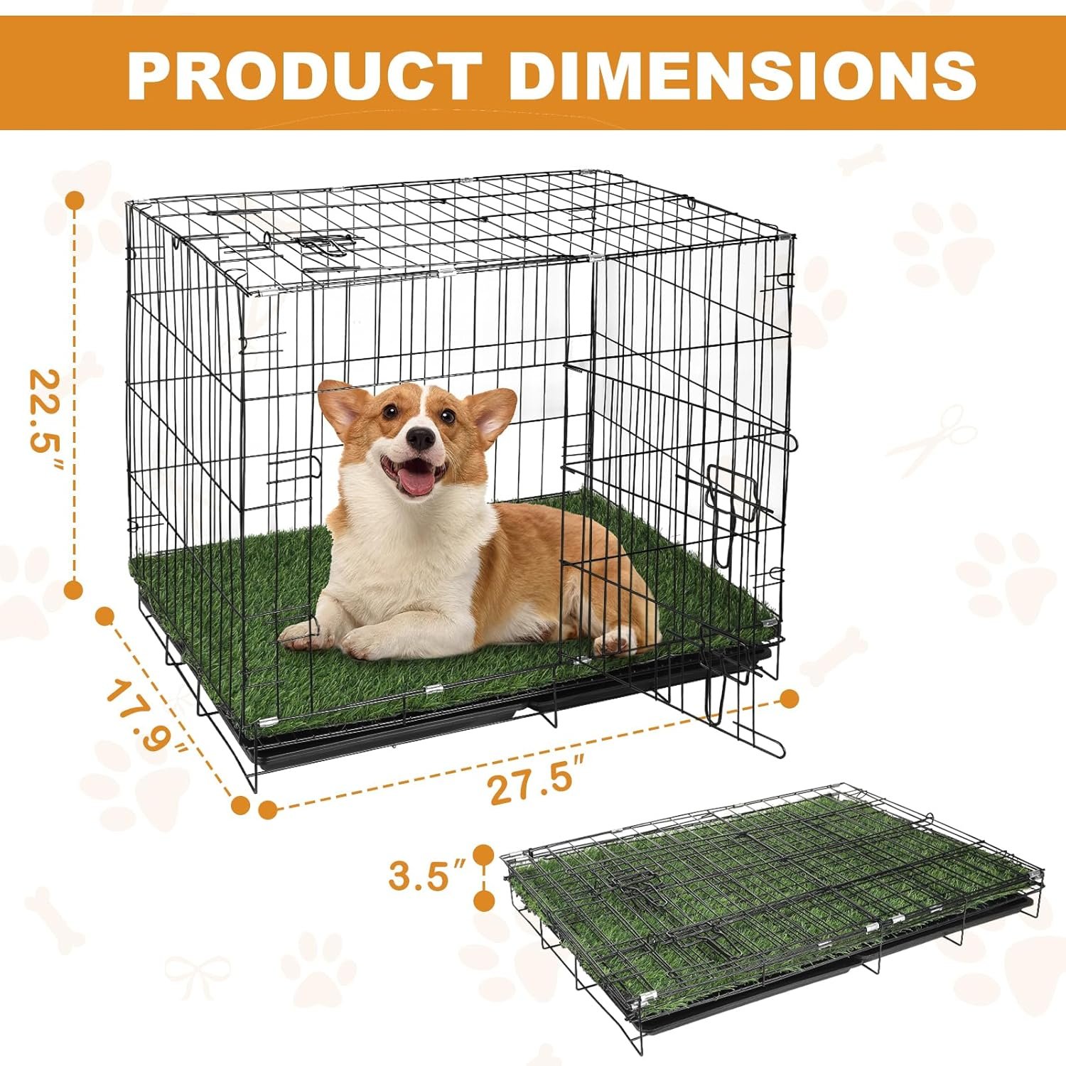 Dog Crates Kit with Artificial Grass and Dog Crates Cover, 27 Inch Double Door Collapsible Metal House for Dogs and Cats, Dog Cage with Leak-Proof Pan Tray, Travel, Indoor and Outdoor Dog Kennel - Image 2