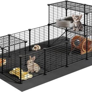 Guinea Pig Cage with Waterproof Mat, 24 Panels Small Animal Playpen, Rabbit Cage, Bunny Cage, Chicken Cage, Pet Playpen, Indoor Outdoor Yard Fence, 57 x 31.5 x 23.6 Inches, Black