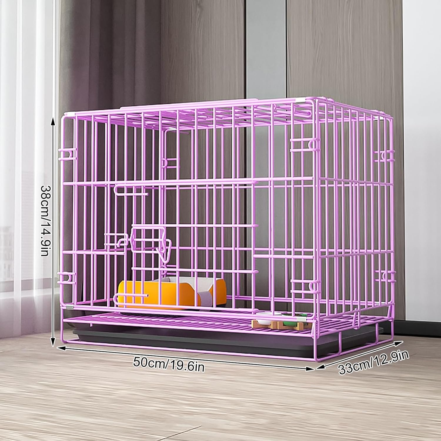 Puppy Crate, Animal cage, pet Playpen, Metal Wire Folding Dog Cage with Removable Tray, Travel Indoor and Outdoor Puppy Playpen, Easy to Carry(Purple,50 * 33 * 38cm) - Image 2