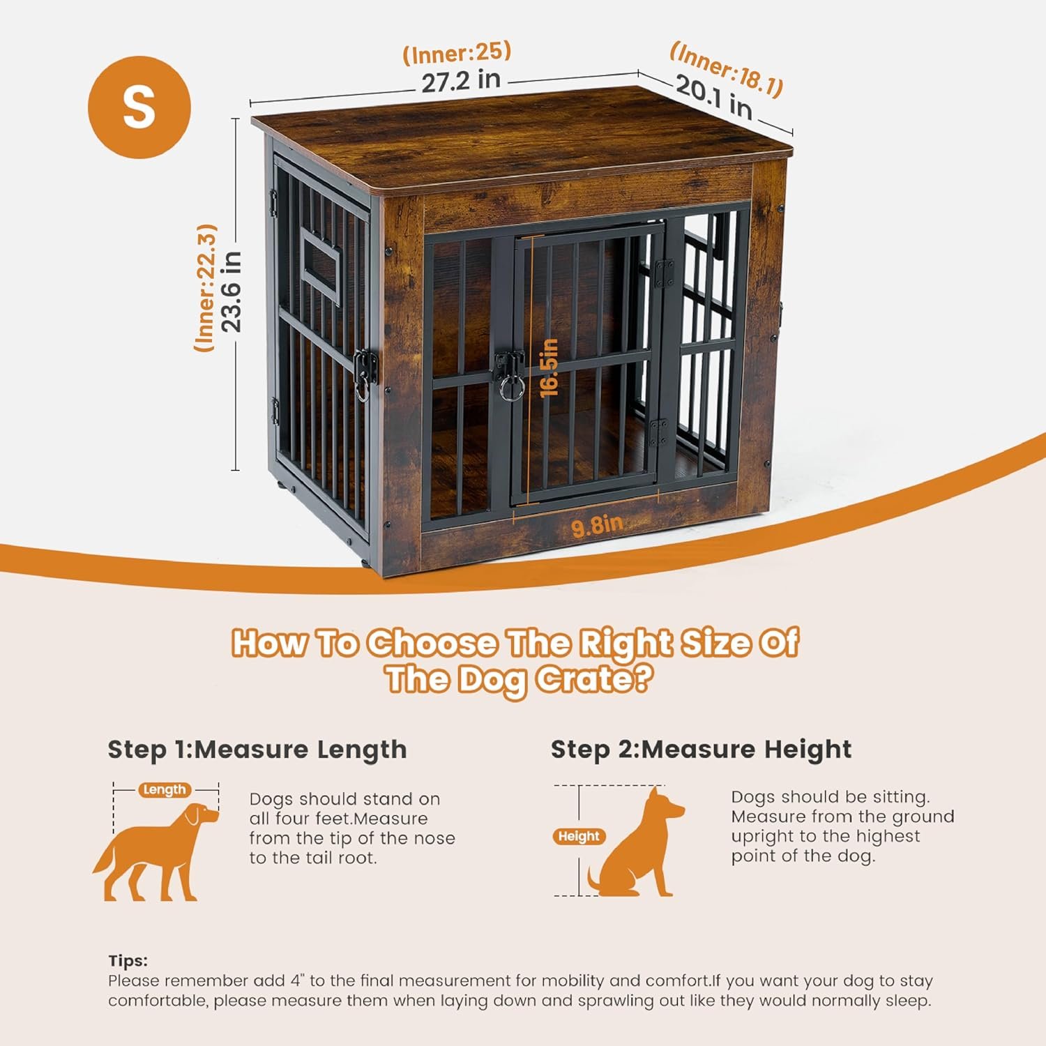 Dog Crate Furniture for Small Dogs, 27.2 Inch Dog Kennel Indoor, Wooden Dog Cage End Table, Heavy Duty Dog Crate, Rustic Brown - Image 2