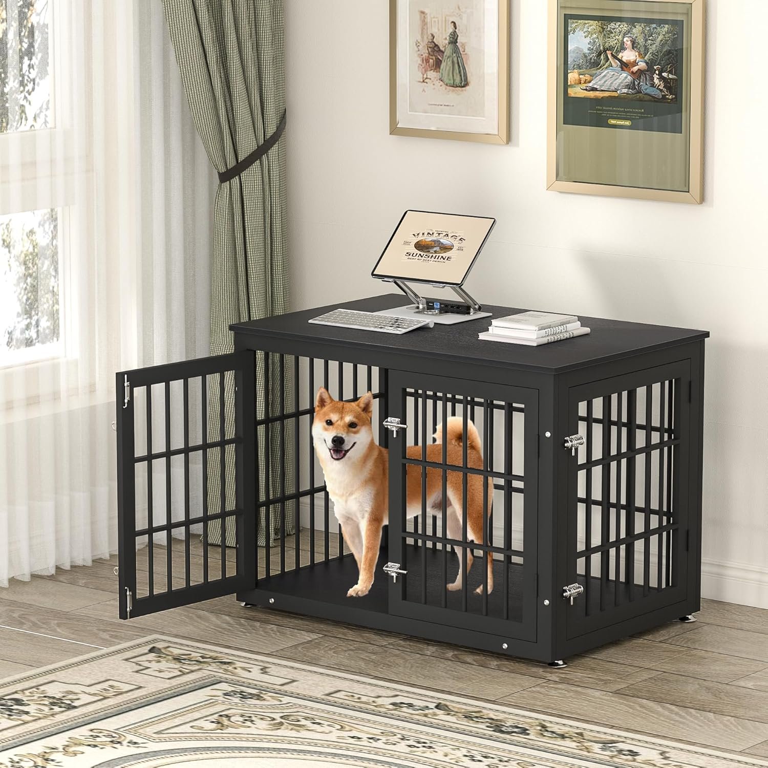 38 Inch Heavy Duty Dog Crate Furniture for Large and Medium Dogs, Decorative Pet House End Table, Wooden Cage Kennel Furniture Indoor, Black - Image 2