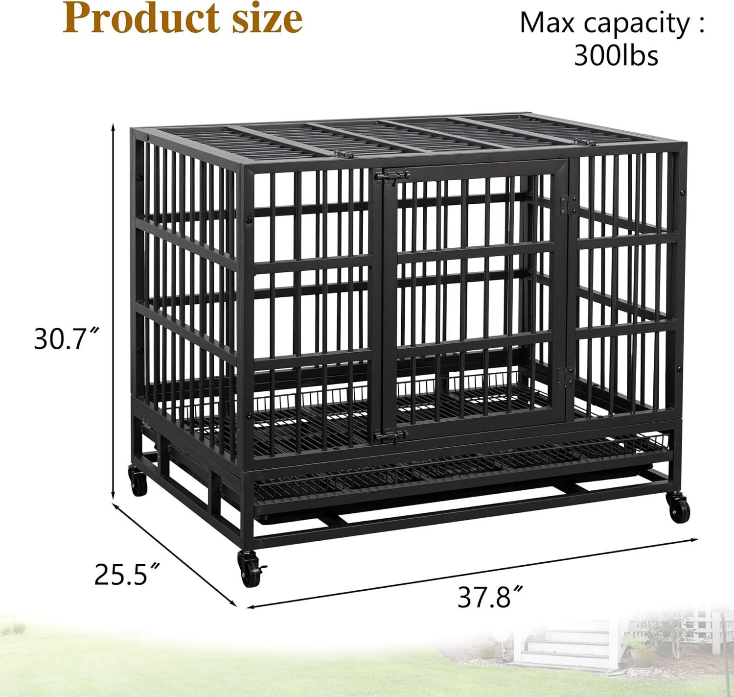 38 Inch Heavy Duty Indestructible Dog Crate Double Doors Escape Proof Cage Kennel,Enhanced Metal Pet Cage,Extra Large XL XXL Crate Indoor for Large Dog with Removable Tray and Lockable Wheels - Image 2