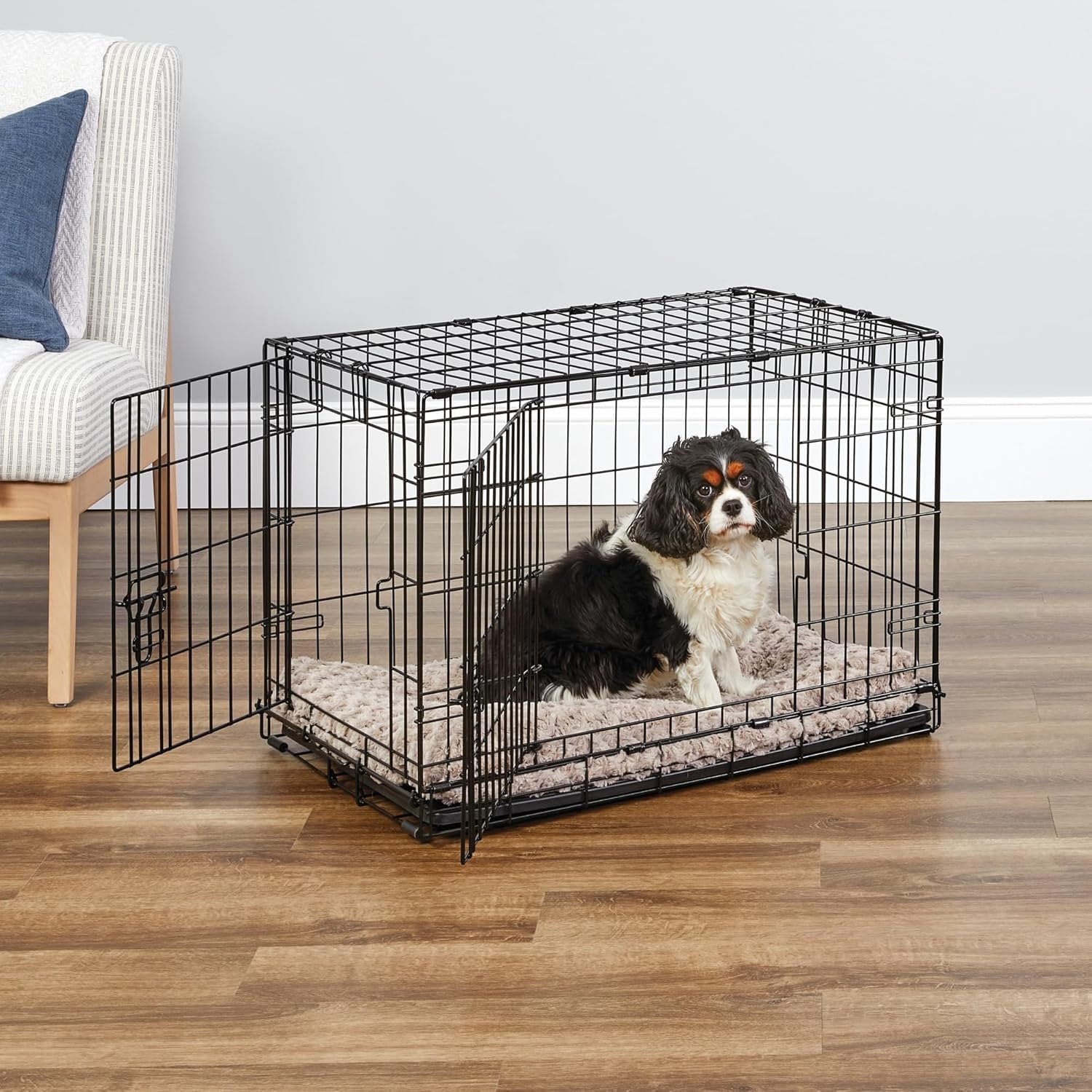 Double Door Folding Metal 30-Inch Dog Crate, Enhanced Security, Includes Leak-Proof Pan & Divider Panel, For Medium-Sized Breeds - Image 2