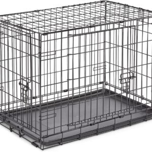 Double Door Folding Metal 30-Inch Dog Crate, Enhanced Security, Includes Leak-Proof Pan & Divider Panel, For Medium-Sized Breeds