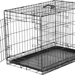 Durable, Foldable Metal Wire Dog Crate with Tray, Single Door, 30 x 19 x 21 in, Black